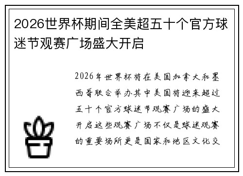 2026世界杯期间全美超五十个官方球迷节观赛广场盛大开启 2026世界杯期间全美超五十个官方球迷节观赛广场盛大开启